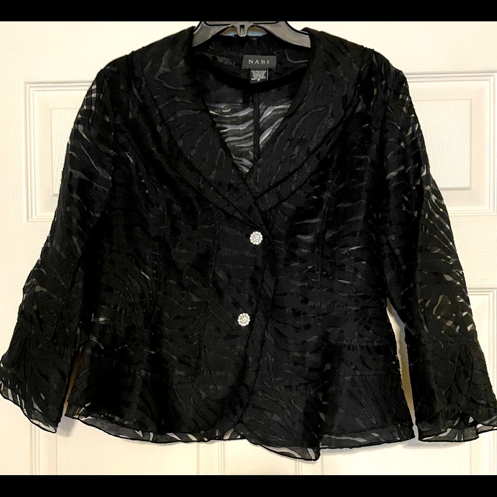 NABI Medium Black Elegant Evening Blazer with Rhinestone Buttons